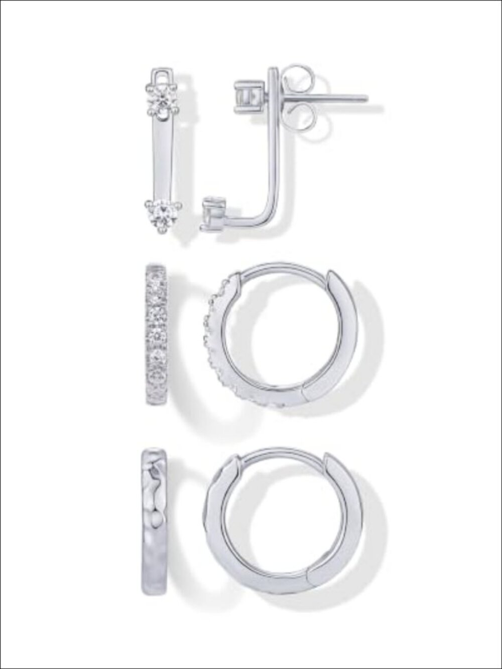 14K Gold Plated Huggie Hoop Earring Set of 3 with Cubic Zirconia